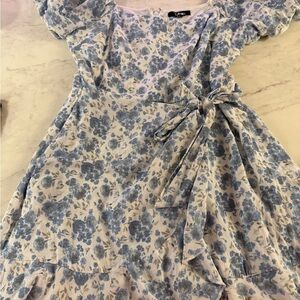 Trixxi Blue Floral print Tie-Waist Dress